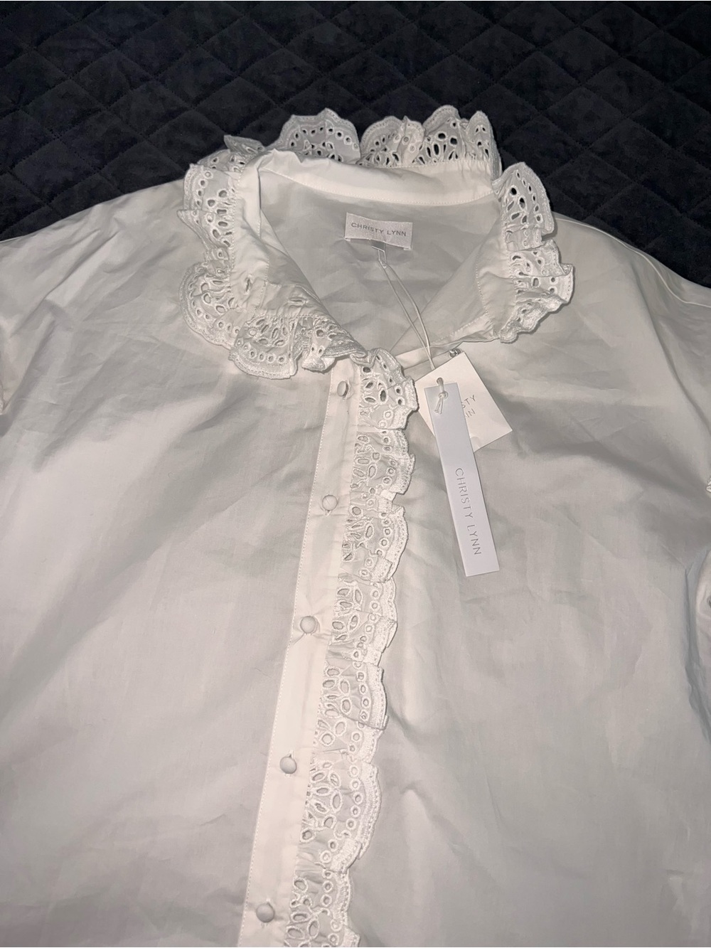 CHRISTY LYNN Madelyn Top Blouse Women’s Medium Ruffled Poplin Shirt FF - Picture 7 of 14